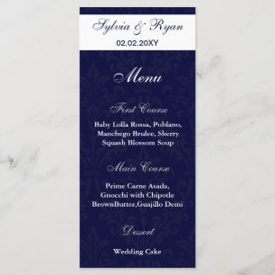navy and white photo Wedding Menus