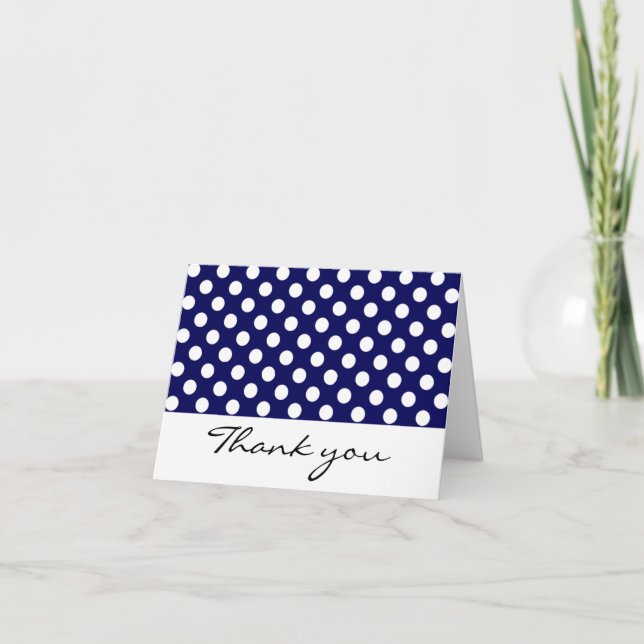 Navy and White Polka Dot Thank You Notes (Front)