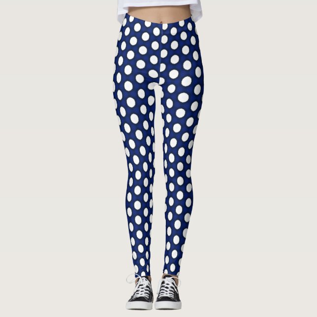 Navy and White Polka Dots Leggings (Front)