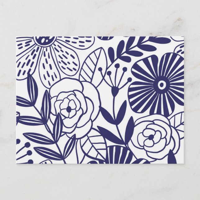 Navy and White Pop Art Flower Pattern Postcard (Front)