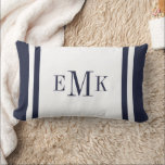 Navy and White Preppy Ribbon Custom Monogram Lumbar Pillow<br><div class="desc">Cute girly preppy modern square ribbon border personalized with your custom monogram name or initials. Coordinating color on reverse side. Click Customize It to change monogram font and colors to create your own unique one of a kind design!</div>