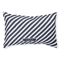 Navy and White Preppy Stripes Monogram Pet Bed