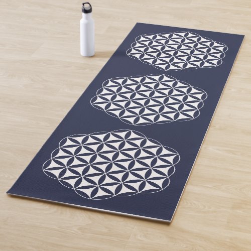 Navy and White Sacred Geometry Flower of Life Yoga Mat