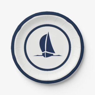 Navy and White Sailboat Paper Plates