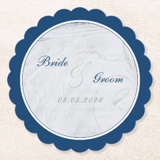 Navy and White Sandy Beach Wedding Paper Coaster