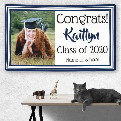 Navy and White School Colors Photo Banner