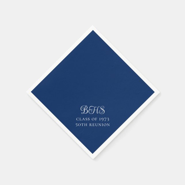 Navy and White School Initial Class Reunion Napkins (Corner)