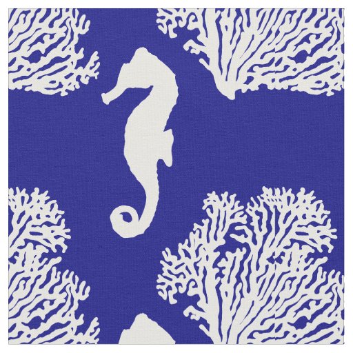 Navy And White Seahorse Coastal Pattern Fabric
