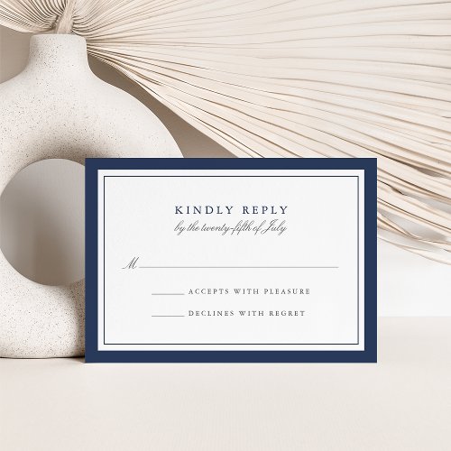 Navy and White Simple Border Wedding RSVP Card
