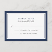 Navy and White Simple Border Wedding RSVP Card