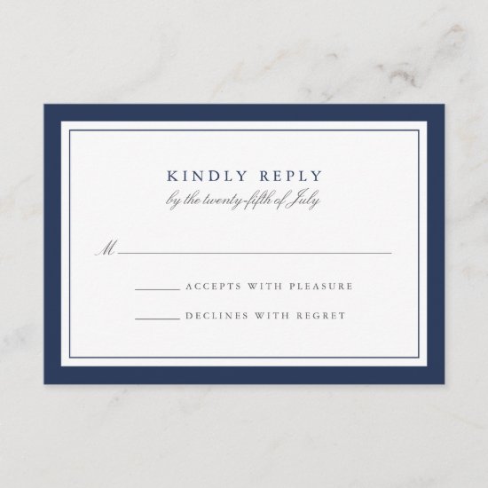 Navy and White Simple Border Wedding RSVP Card