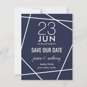 Navy and White Simple Geometric Save the Date