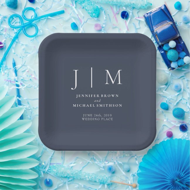 Navy and White Simple Minimal Formal Modernist Paper Plates
