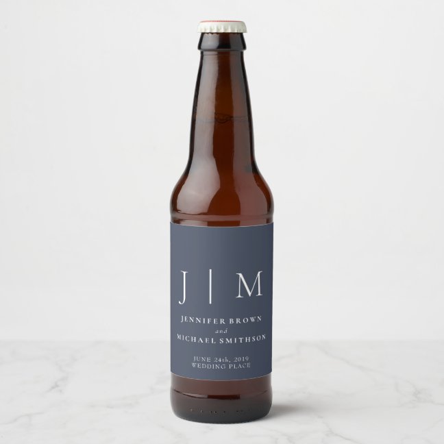 Navy and White Simple Minimalistic Drink Wedding Beer Bottle Label