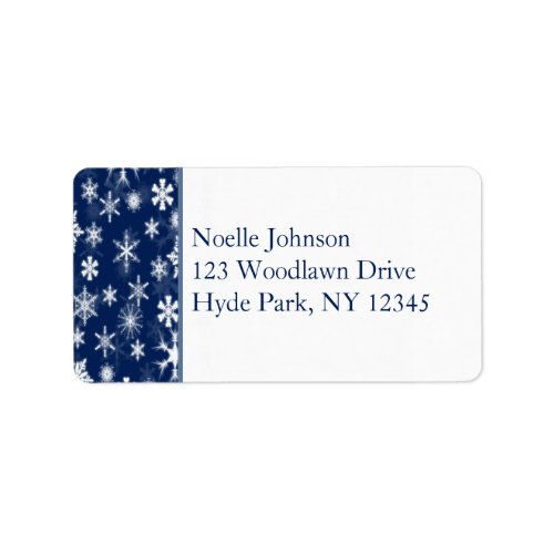 Navy and White Snowflakes Address Label