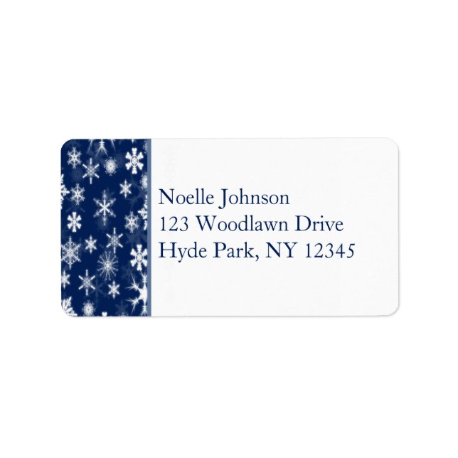 Navy and White Snowflakes Address Label (Front)