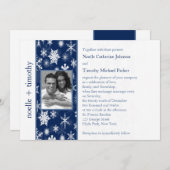 Navy and White Snowflakes Photo Wedding Invitation (Front/Back)