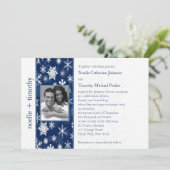 Navy and White Snowflakes Photo Wedding Invitation (Standing Front)