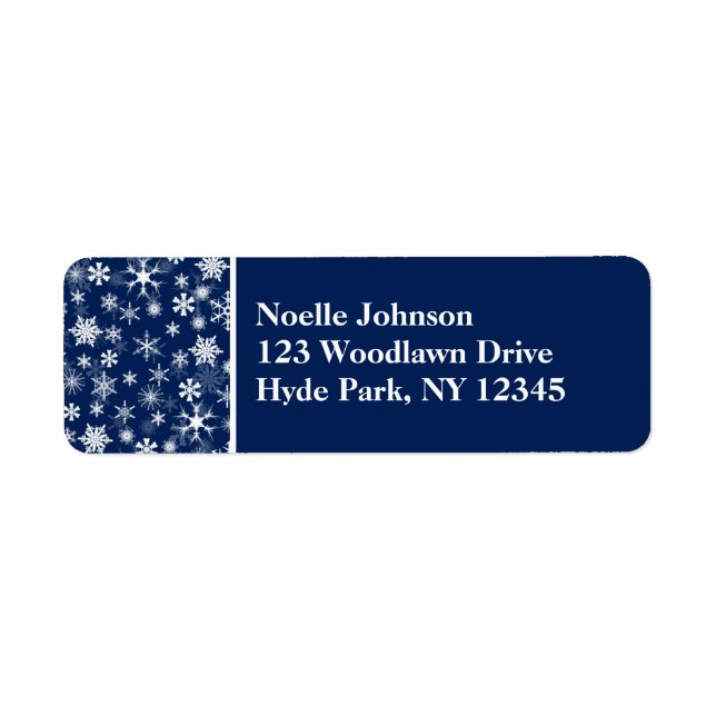 Navy and White Snowflakes Return Address Label (Front)
