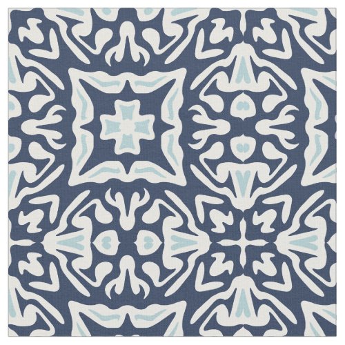 Navy and White Spanish Tile Pattern Fabric
