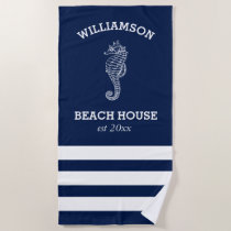 Navy and White Stripe Beach House | Seahorse Beach Towel