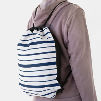 Navy and White Stripe Drawstring Bag