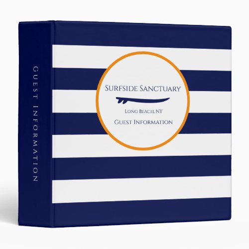 Navy and White Stripe Guest Information 3 Ring Binder