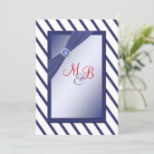 Navy and White Stripe Monogrammed Invitation (Standing Front)
