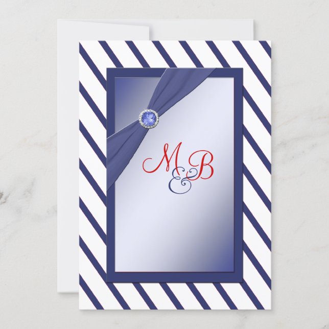 Navy and White Stripe Monogrammed Invitation (Front)