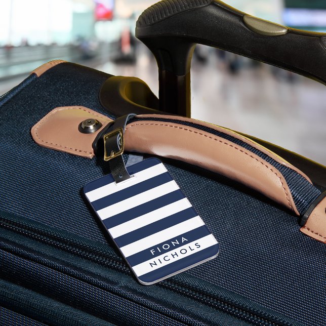 Navy and White Stripe Personalized Luggage Tag (Creator Uploaded)