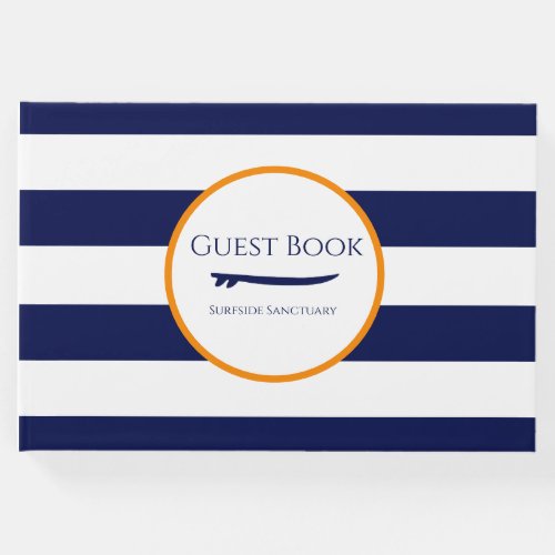 Navy and White Stripe Surf Design Vacation Rental Guest Book