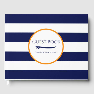 Navy and White Stripe Surf Design Vacation Rental Guest Book