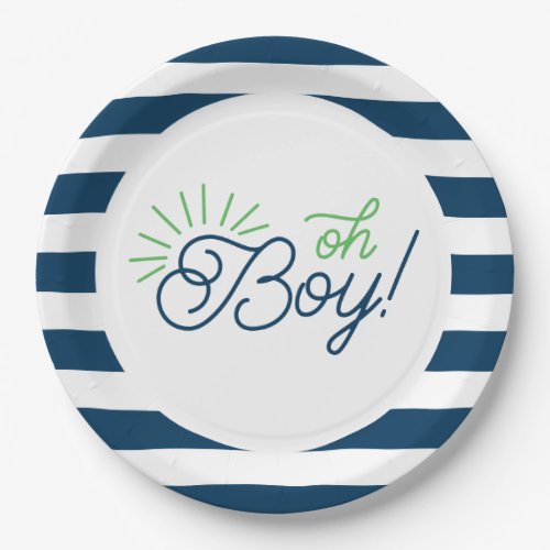 Navy and White Striped Baby Shower Plates