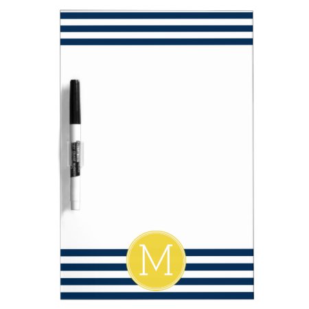 Navy And White Striped Pattern Yellow Monogram Dry Erase Board