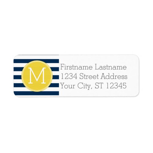 Navy and White Striped Pattern Yellow Monogram Label