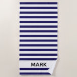Navy And White Striped Personalized Beach Towel at Zazzle