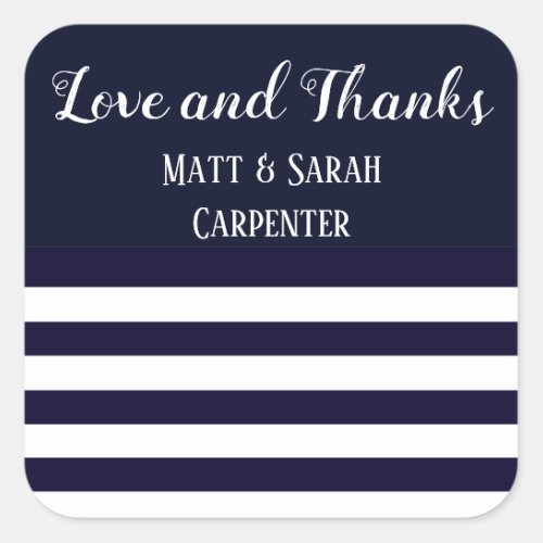 Navy and White Striped Wedding Thanks Stickers