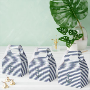 Navy and White Striped With Anchor Favor Boxes
