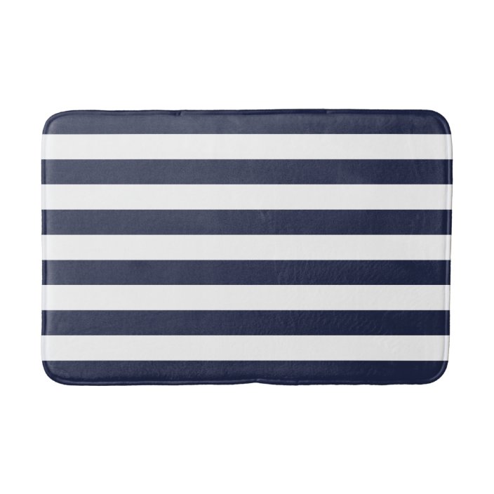 Navy and White Stripes Editable Colors Bath Mat
