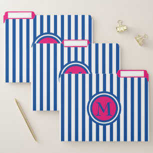 Navy and White Stripes With Pink Monogram File Folder
