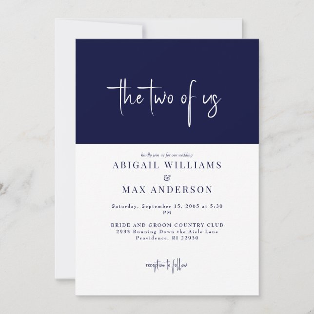 Navy and White The Two of Us Wedding Invitation (Front)