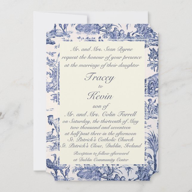 Navy and White Toile Invitation (Front)