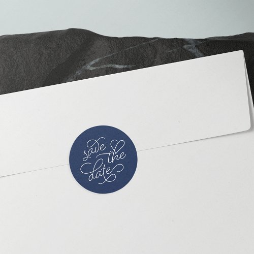 Navy and White Typography Save the Date Classic Round Sticker