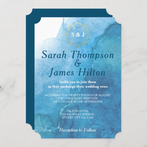 Navy and White Watercolor Beach Wedding Invitation