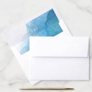 Navy and White Watercolor Monogram Envelope Liner