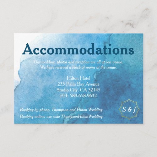 Navy and White Watercolor Wedding Accommodation Enclosure Card