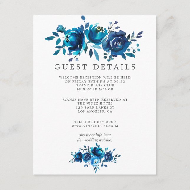 Navy and White Watercolor Wedding Guest Details Enclosure Card (Front)