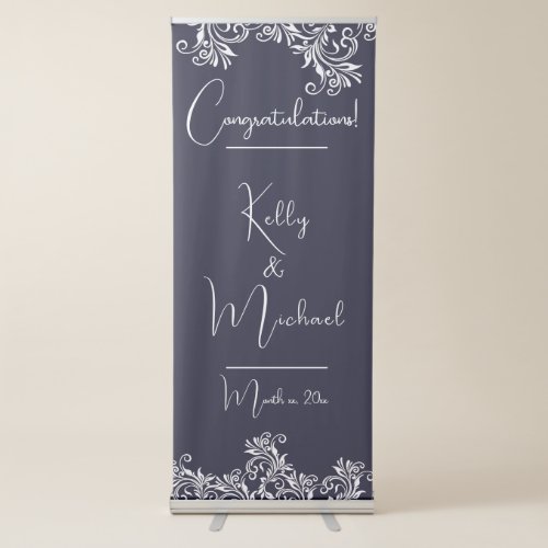 Navy and White Wedding Congratulations  Retractable Banner