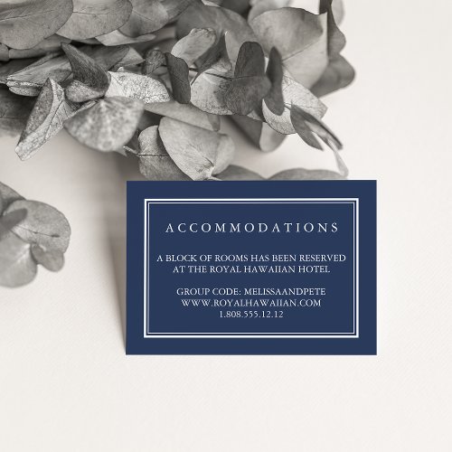 Navy and White Wedding Hotel Accommodation Cards