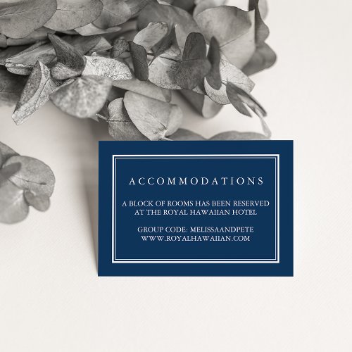 Navy and White Wedding Hotel Accommodation Cards